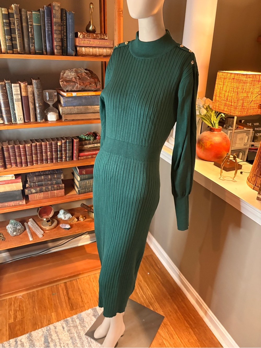 Nanette Lepore Emerald Green Ribbed Midi Dress